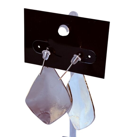 Vintage Chico's Y2K Hammered Silvertone Statement Dangle Earrings New on Card - Picture 2 of 4